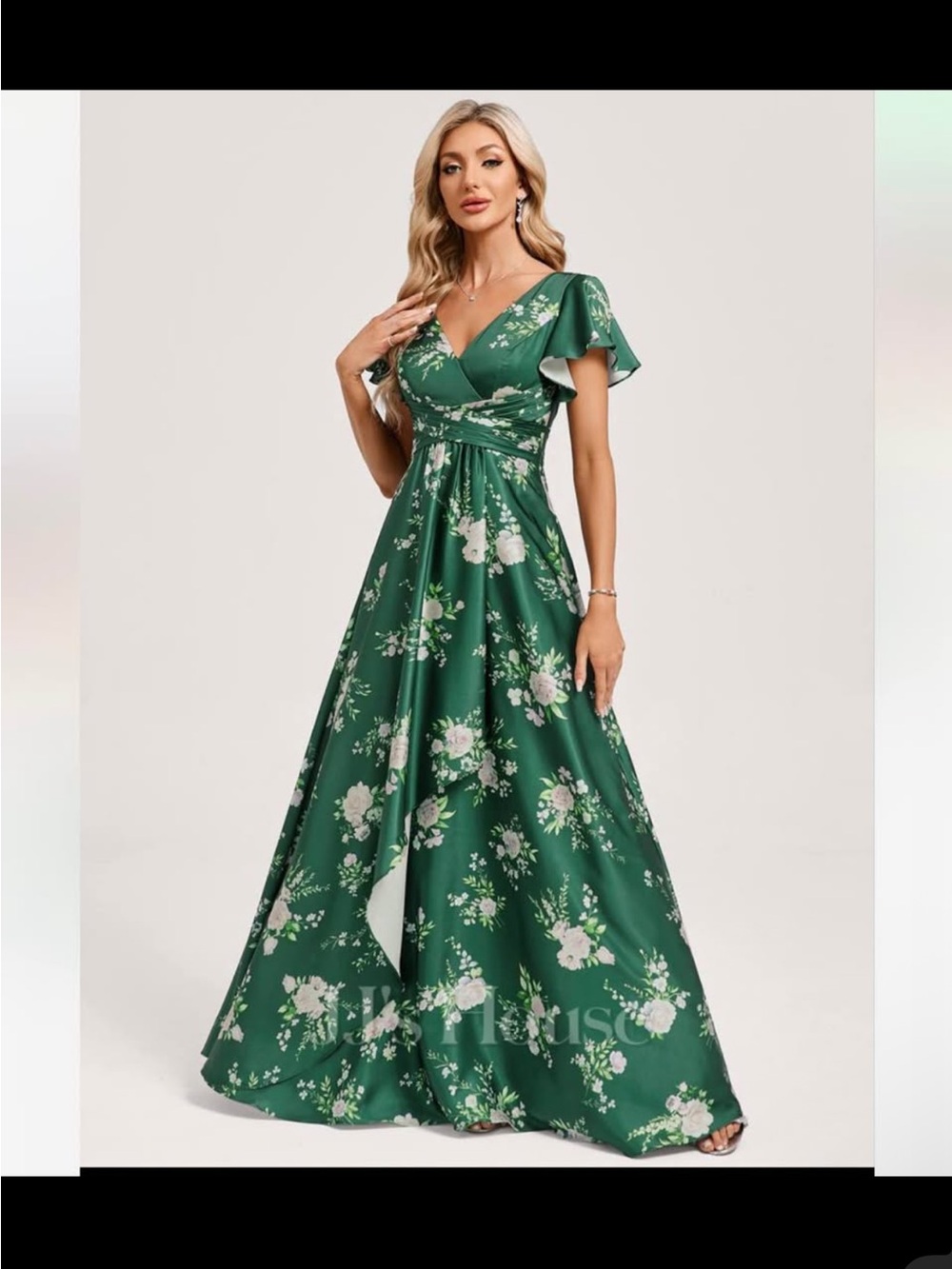 JJs House Green Floral V-Neck Wrap Maxi Dress